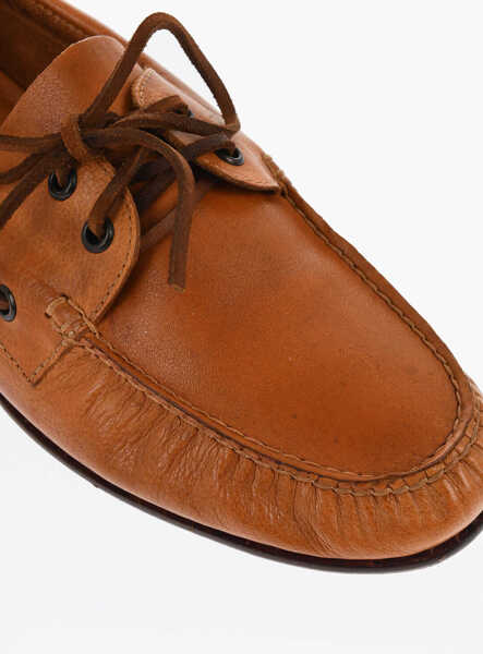 Pantofi de navigatie CORNELIANI Solid Color Leather Boat Deck Shoes Brown Barbati (BM 18605416) 4