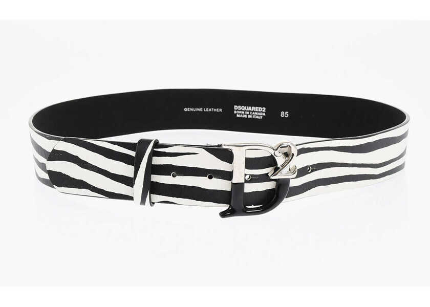 Curele DSQUARED2 Animal Motif Leather Belt 40Mm Black & White Femei (BM 18605419) 2