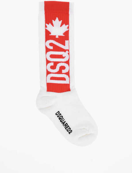 Sosete DSQUARED2 Two-Tone Long Socks With Monogram White Barbati (BM 18605425) 1