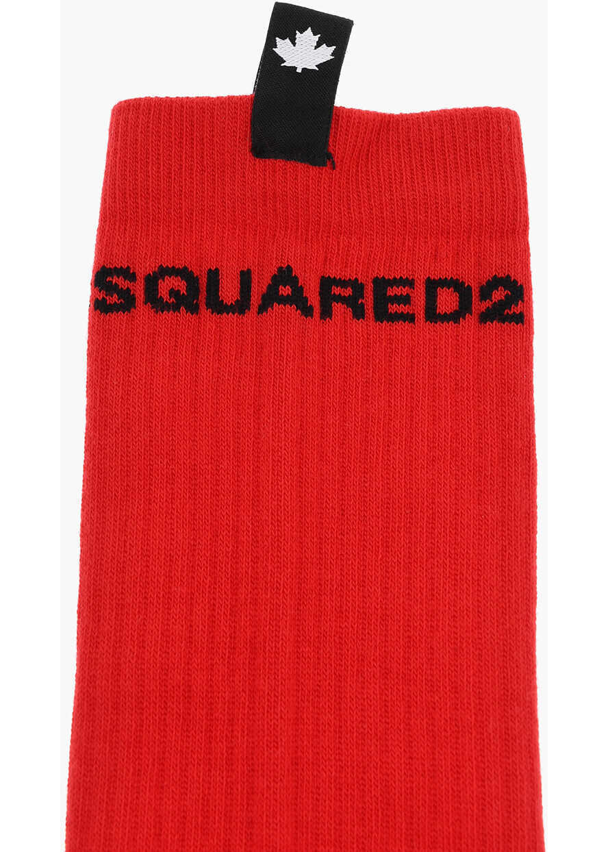 Sosete DSQUARED2 Ribbed Cotton Blend Long Socks Red Barbati (BM 18605428) 3