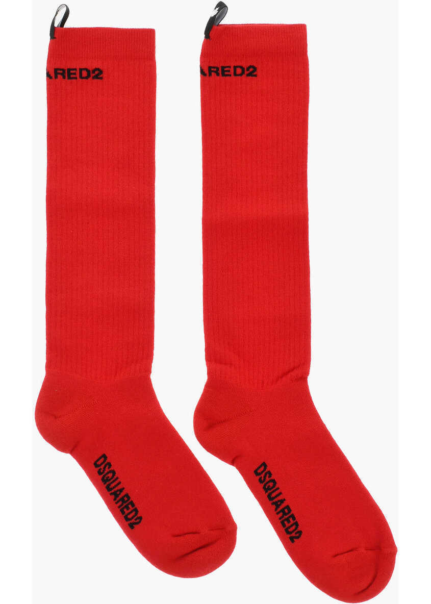 Sosete DSQUARED2 Ribbed Cotton Blend Long Socks Red Barbati (BM 18605428) 1