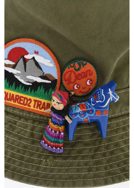 Caciuli DSQUARED2 Gabaridine Bucket Hat With Applications Green Barbati (BM 18605476) 2