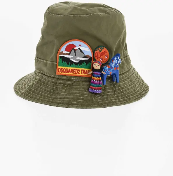 Caciuli DSQUARED2 Gabaridine Bucket Hat With Applications Green Barbati (BM 18605476) 1