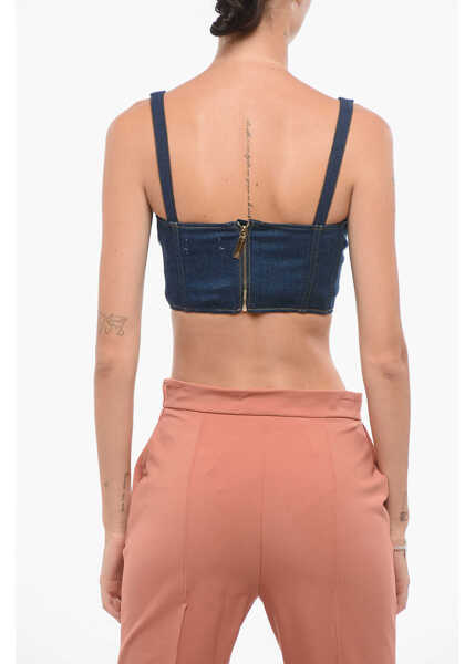 Bluze Elisabetta Franchi Dark Wash Denim Bustier Top Blue Femei (BM 18605509) 2