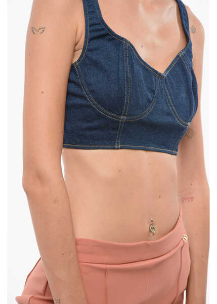 Bluze Elisabetta Franchi Dark Wash Denim Bustier Top Blue Femei (BM 18605509) 3