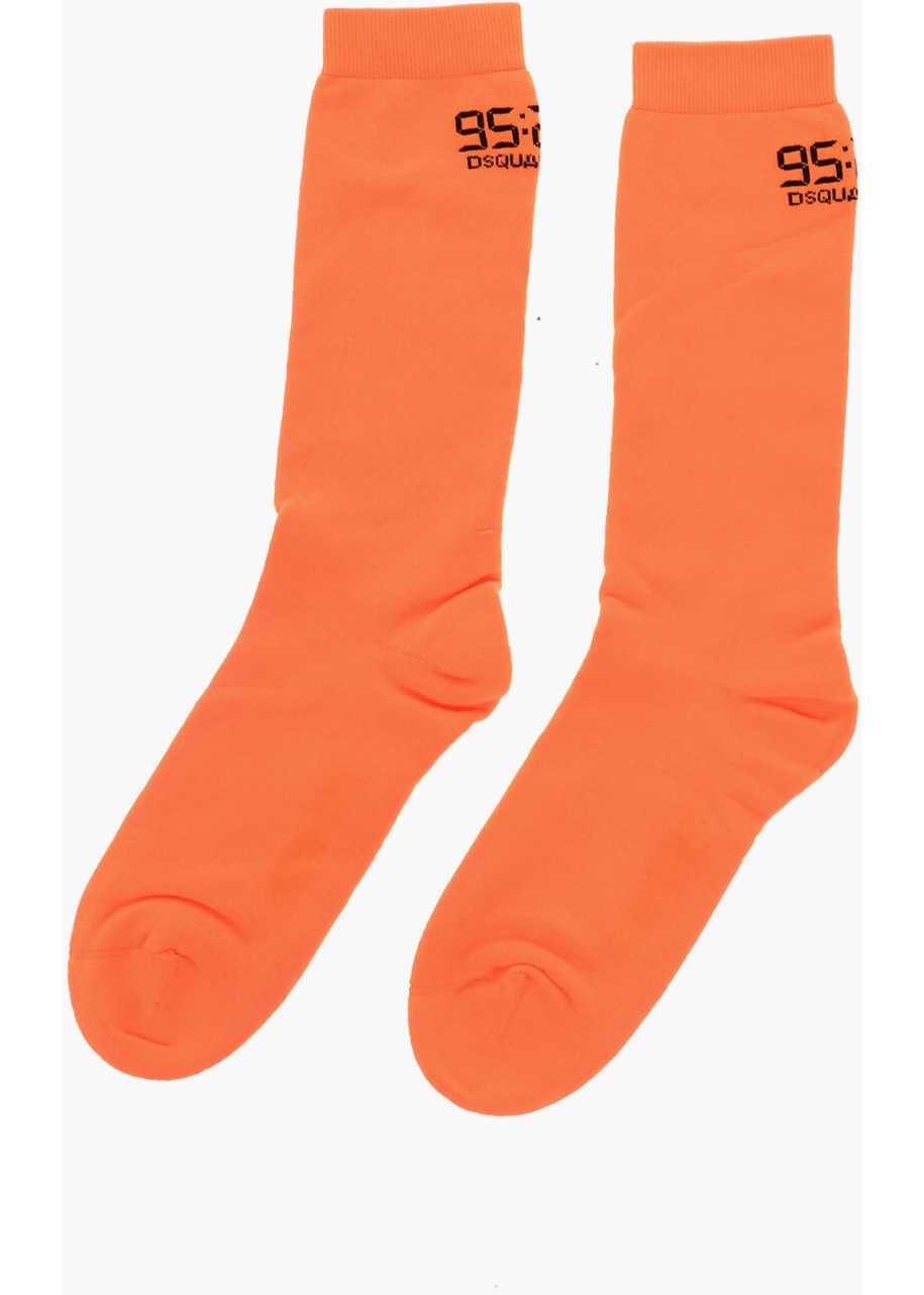 Sosete DSQUARED2 Stretch Fabric Mid-Crew Socks With Contrasting Details Orange Barbati (BM 18605512) 2