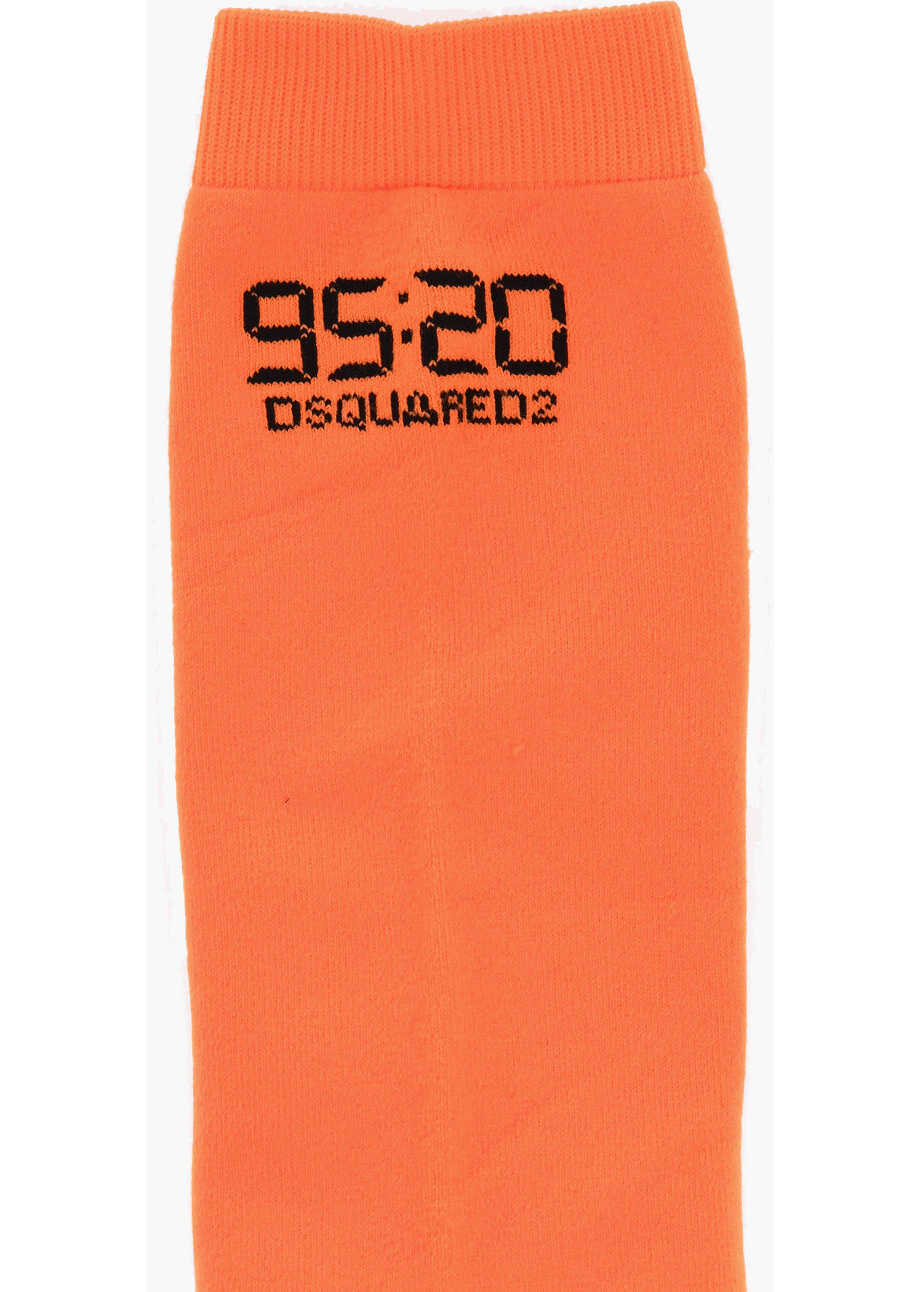 Sosete DSQUARED2 Stretch Fabric Mid-Crew Socks With Contrasting Details Orange Barbati (BM 18605512) 3