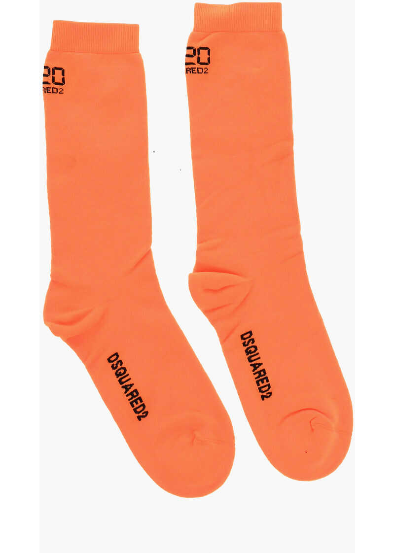 Sosete DSQUARED2 Stretch Fabric Mid-Crew Socks With Contrasting Details Orange Barbati (BM 18605512) 1