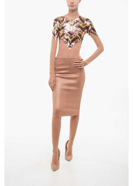 Fuste lungi Elisabetta Franchi Lam Fabric Jacquard Skirt Pink Femei (BM 18605524) 4