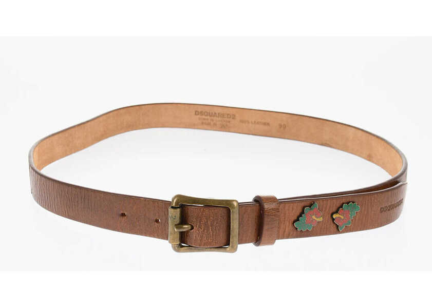 Curele DSQUARED2 Solid Color Leather Belt 30Mm Brown Barbati (BM 18605542) 2