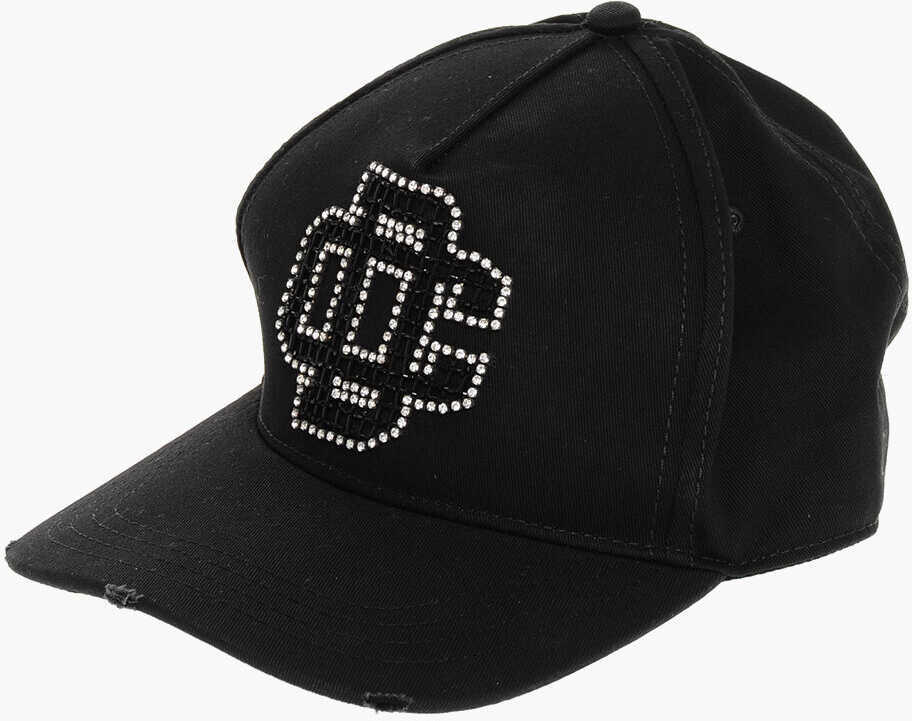 Caciuli DSQUARED2 Solid Colour Cap With Rhinestone And Beaded Detail Black Femei (BM 18605569) 1