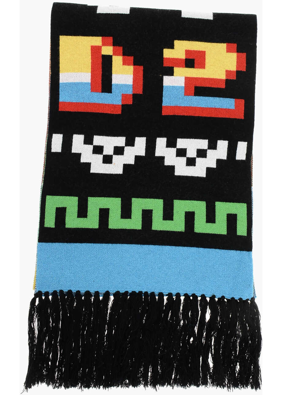 Esarfe DSQUARED2 Embroidered Wool Blend Scarf With Fringes Multicolor Barbati (BM 18605578) 3