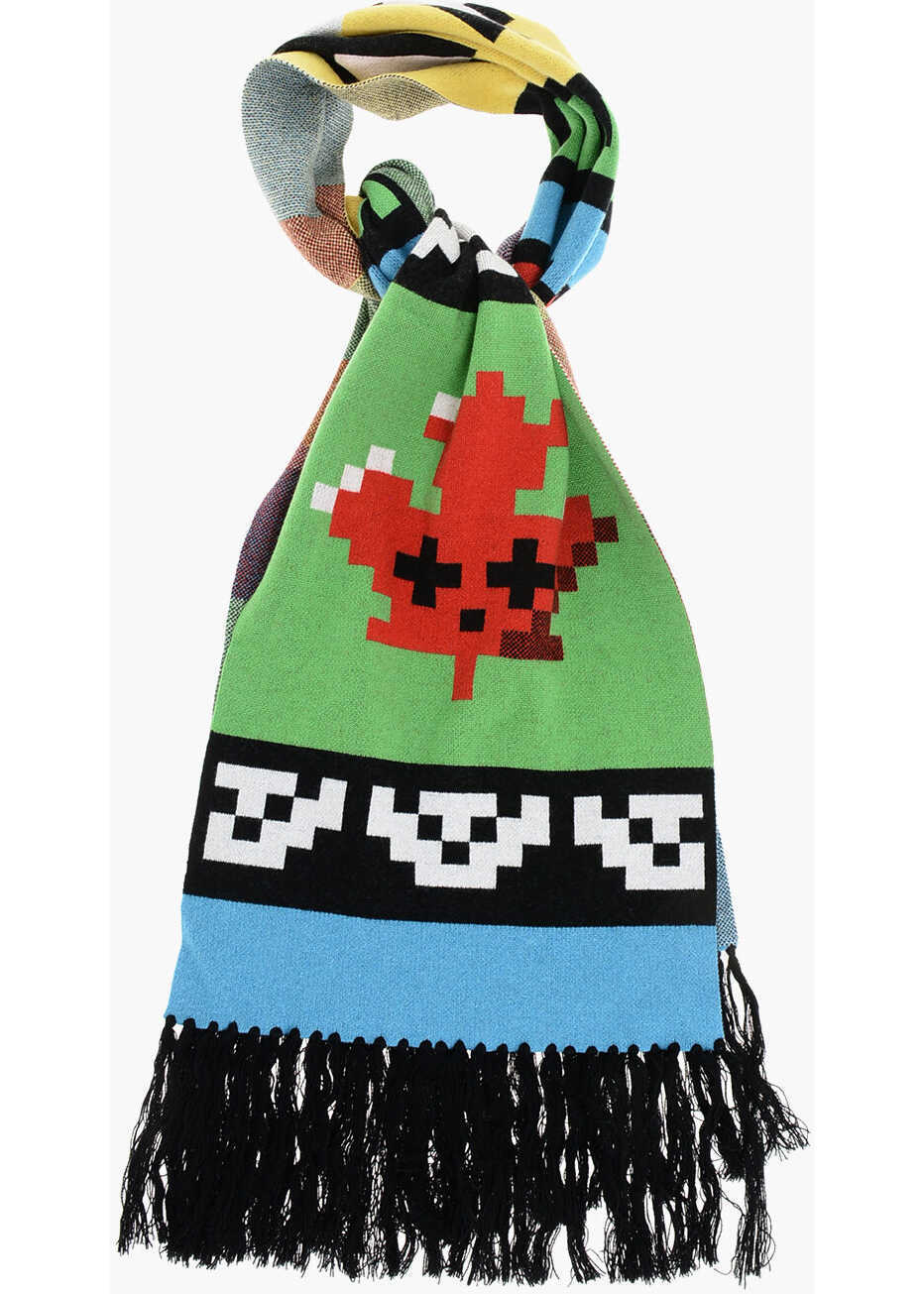 Esarfe DSQUARED2 Embroidered Wool Blend Scarf With Fringes Multicolor Barbati (BM 18605578) 1