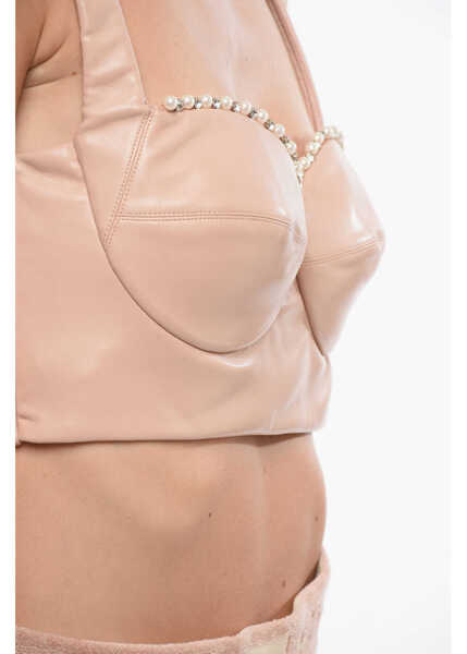 Bluze Elisabetta Franchi Eco-Leather Bustier Top With Beads Pink Femei (BM 18605887) 3
