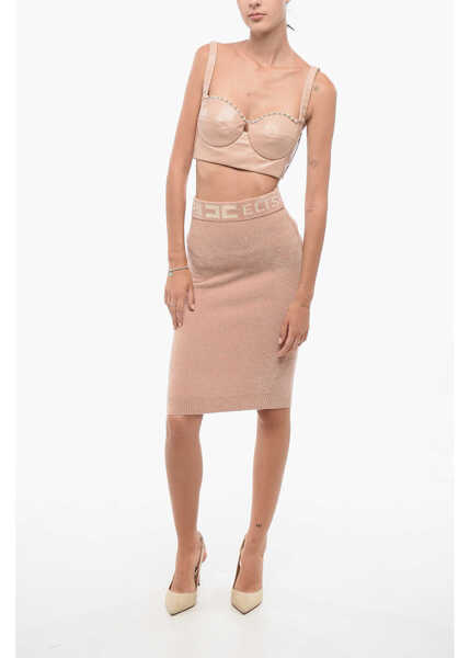 Bluze Elisabetta Franchi Eco-Leather Bustier Top With Beads Pink Femei (BM 18605887) 4