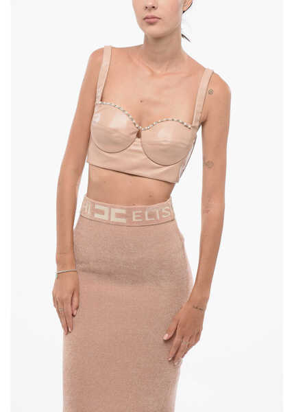 Bluze Elisabetta Franchi Eco-Leather Bustier Top With Beads Pink Femei (BM 18605887) 1