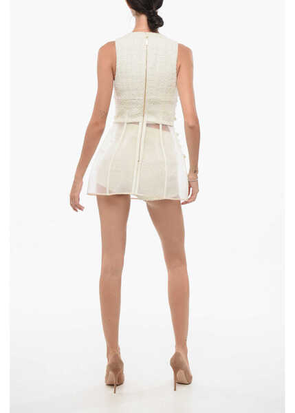 Rochii scurte Elisabetta Franchi Mesh Pearl Minidress With Culottes White Femei (BM 18605896) 2