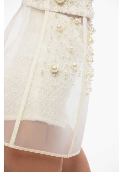 Rochii scurte Elisabetta Franchi Mesh Pearl Minidress With Culottes White Femei (BM 18605896) 3