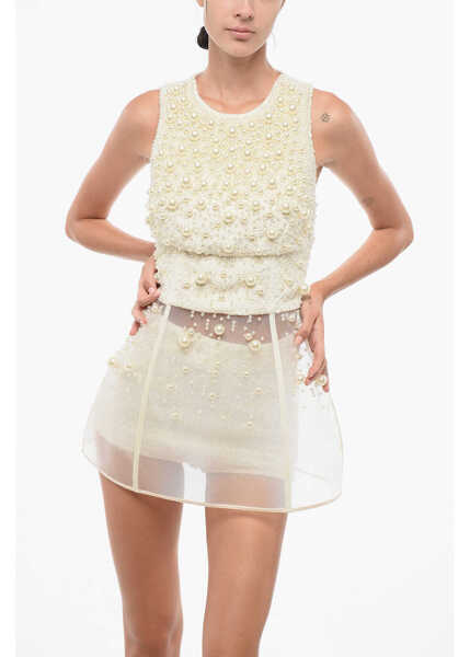 Rochii scurte Elisabetta Franchi Mesh Pearl Minidress With Culottes White Femei (BM 18605896) 4