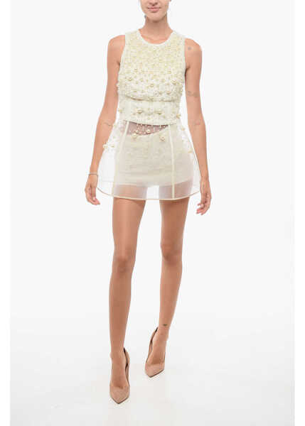 Rochii scurte Elisabetta Franchi Mesh Pearl Minidress With Culottes White Femei (BM 18605896) 1
