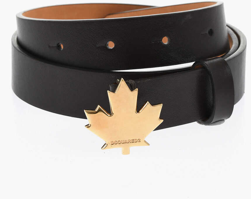 Curele DSQUARED2 Solid Color Leather Belt With Golden-Effect Buckle 30Mm Brown Femei (BM 18605902) 1