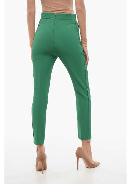 Pantaloni casual Elisabetta Franchi Carrot Fit Pants With Logoed Detail Green Femei (BM 18605935) 2