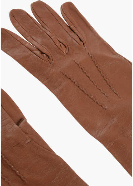 Manusi DSQUARED2 Solid Color Leather Opera Gloves Brown Femei (BM 18605944) 2