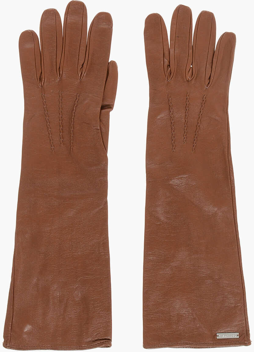 Manusi DSQUARED2 Solid Color Leather Opera Gloves Brown Femei (BM 18605944) 1