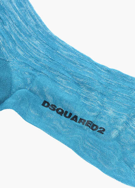 Sosete DSQUARED2 Solid Color Ribbed Long Socks Blue Femei (BM 18605953) 2