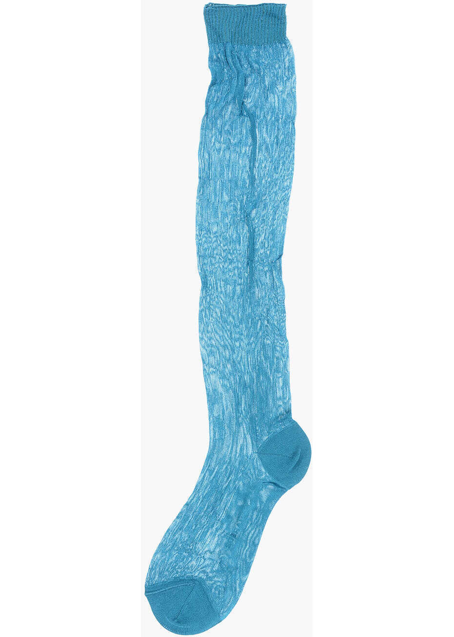 Sosete DSQUARED2 Solid Color Ribbed Long Socks Blue Femei (BM 18605953) 3