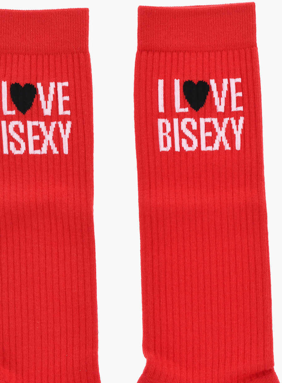 Sosete DSQUARED2 Solid Color Ribbed I Love Bisexy Mid-Crew Socks Red Barbati (BM 18605971) 2