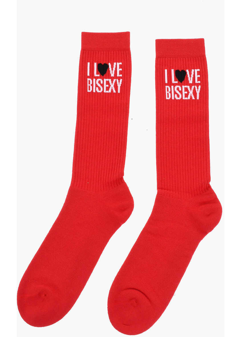 Sosete DSQUARED2 Solid Color Ribbed I Love Bisexy Mid-Crew Socks Red Barbati (BM 18605971) 3