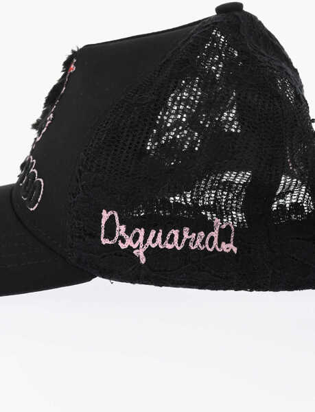 Caciuli DSQUARED2 Macrame Lace Solid Color Cap Black Femei (BM 18606553) 4