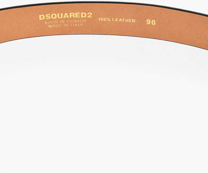 Curele DSQUARED2 Solid Color Leather Belt With Golden-Effect Buckle 30Mm Black Barbati (BM 18606559) 3