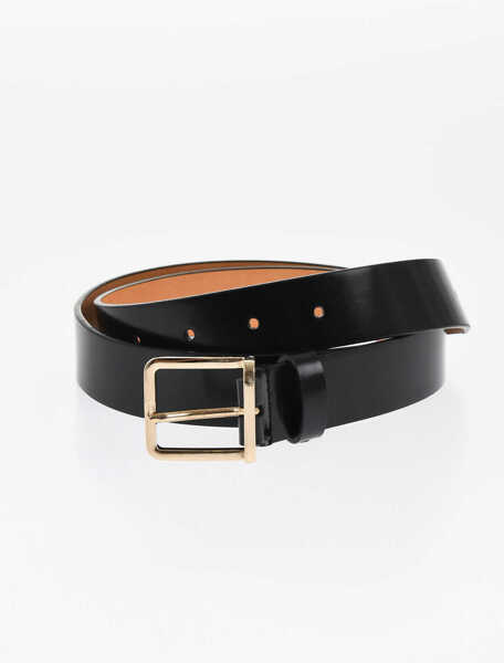 Curele DSQUARED2 Solid Color Leather Belt With Golden-Effect Buckle 30Mm Black Barbati (BM 18606559) 1