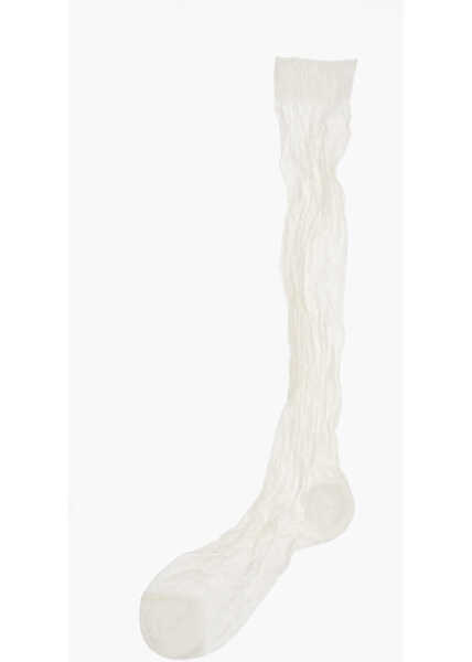 Sosete DSQUARED2 Solid Color Ribbed Long Socks White Femei (BM 18606565) 3