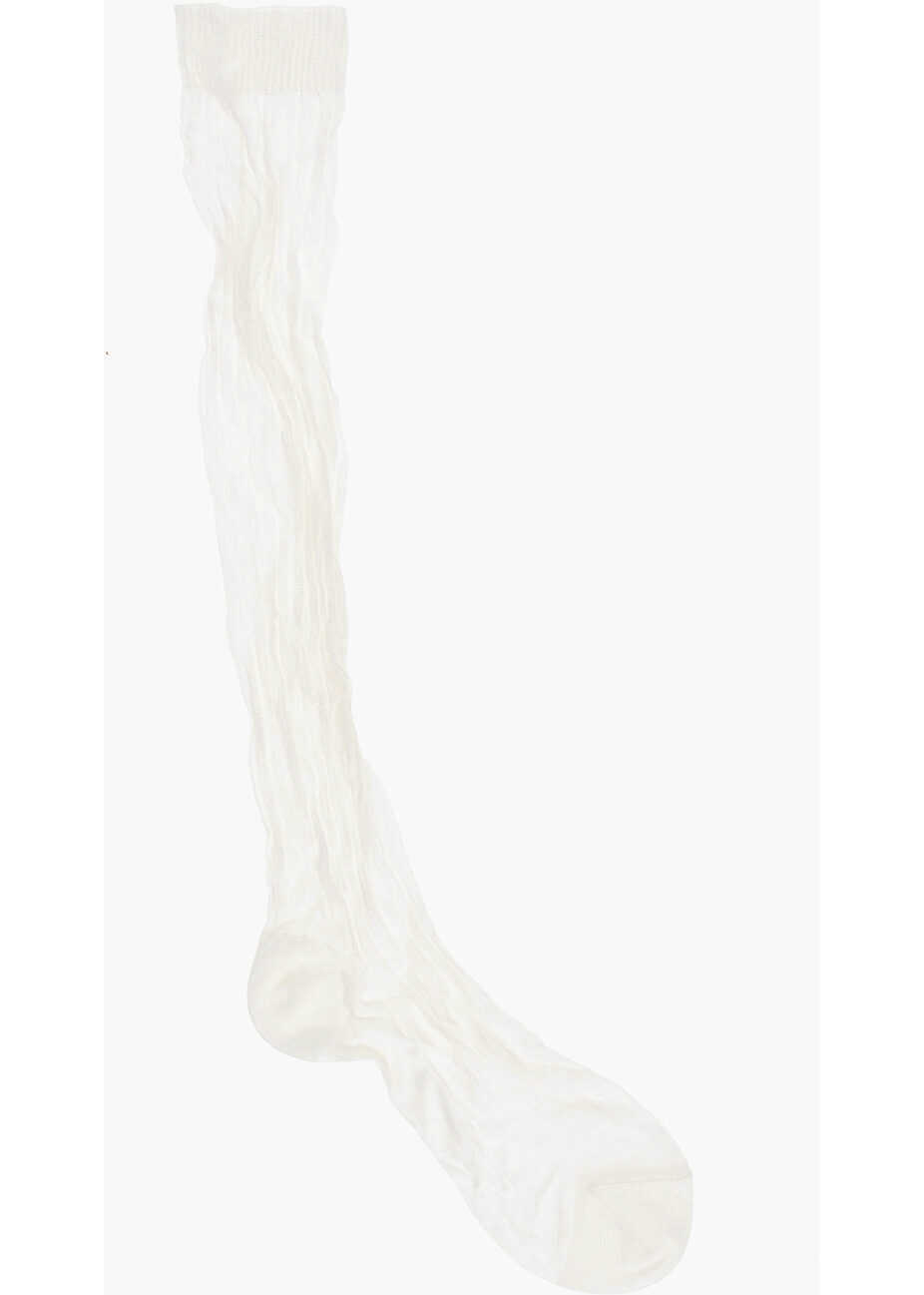 Sosete DSQUARED2 Solid Color Ribbed Long Socks White Femei (BM 18606565) 1
