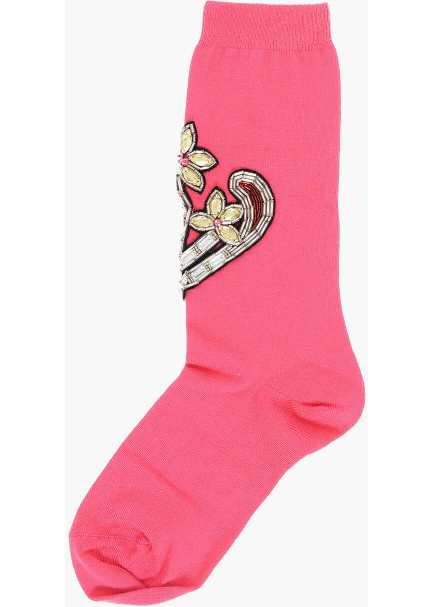 Sosete DSQUARED2 Cotton Blend Demie Long Socks With Jewels Pink Femei (BM 18606586) 3
