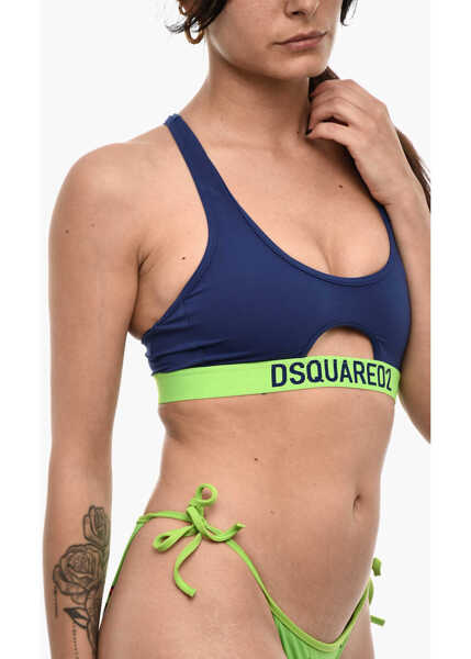 Bikini DSQUARED2 Solid Color Top Bikini With Cut-Out Detail Blue Femei (BM 18606592) 3