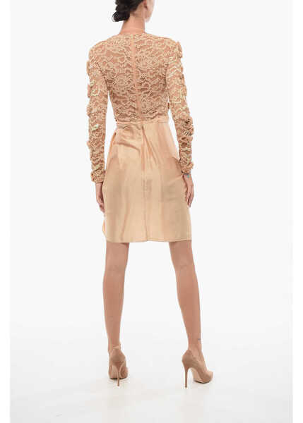 Rochii scurte Elisabetta Franchi Lace Modular Dress With Silk Skirt Beige Femei (BM 18606616) 2