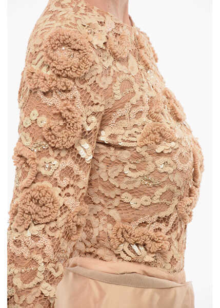 Rochii scurte Elisabetta Franchi Lace Modular Dress With Silk Skirt Beige Femei (BM 18606616) 3