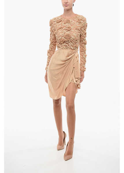 Rochii scurte Elisabetta Franchi Lace Modular Dress With Silk Skirt Beige Femei (BM 18606616) 1