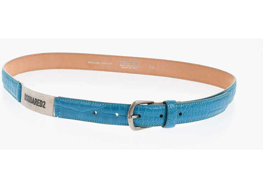 Curele DSQUARED2 Slim Fit Crocodile Effect Leather Belt 30Mm Blue Femei (BM 18606625) 2