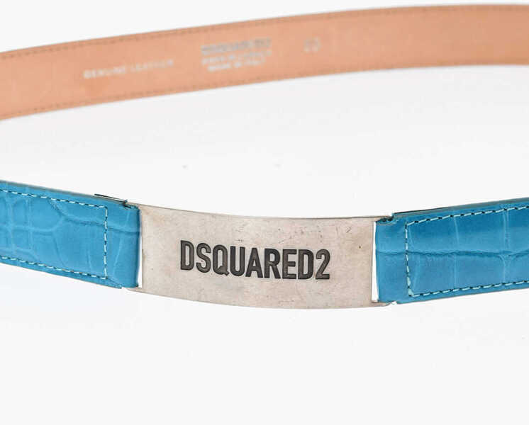 Curele DSQUARED2 Slim Fit Crocodile Effect Leather Belt 30Mm Blue Femei (BM 18606625) 3