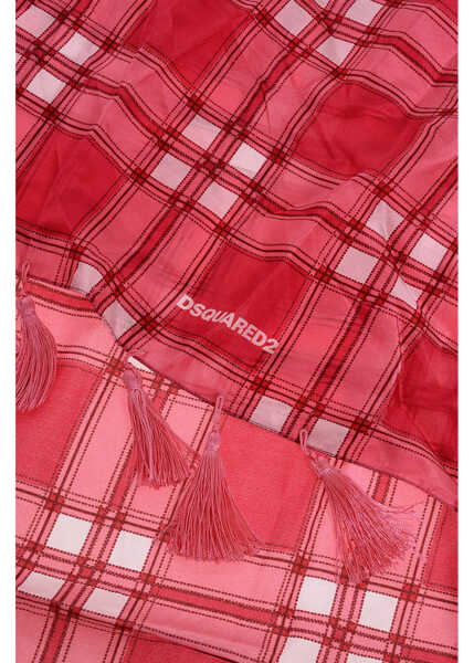 Fulare DSQUARED2 Checked Silk Foulard With Tassels Pink Barbati (BM 18606643) 2