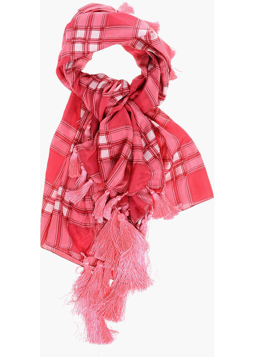 Fulare DSQUARED2 Checked Silk Foulard With Tassels Pink Barbati (BM 18606643) 1