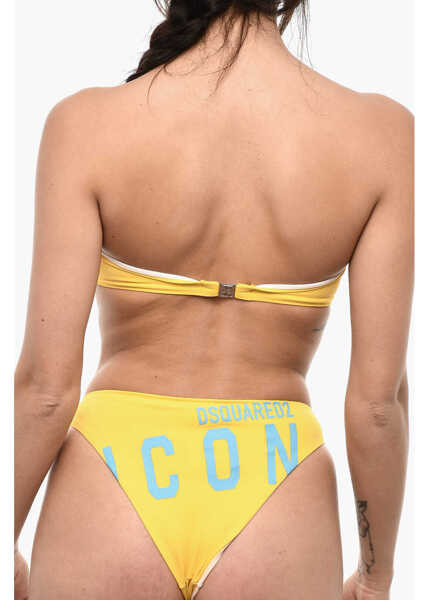 Sutiene DSQUARED2 Bandeau Icon Bikini Top With Maxi Logo Frontal Yellow Femei (BM 18606796) 2