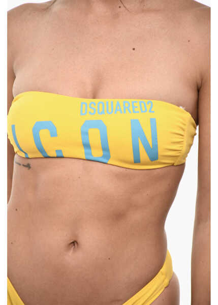 Sutiene DSQUARED2 Bandeau Icon Bikini Top With Maxi Logo Frontal Yellow Femei (BM 18606796) 3