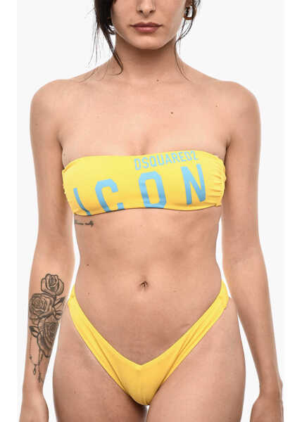 Sutiene DSQUARED2 Bandeau Icon Bikini Top With Maxi Logo Frontal Yellow Femei (BM 18606796) 1