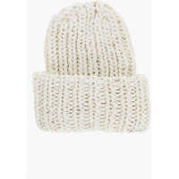 Caciuli Solid Color Cable Knit Beanie With Silver-Tone Logo Femei